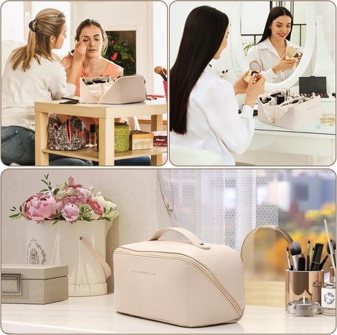 Makeup Bag Large Travel Cosmetic Bag Make up Bags with Compartments Waterproof PU Leather Travel Makeup Organizer and Storage Toiletry Bags for Tr...