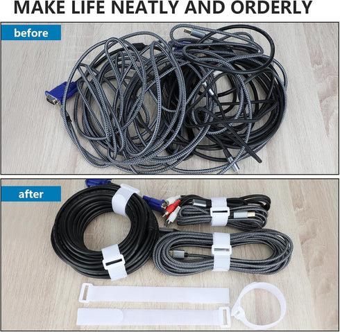 Pasow Adjustable Cable Ties Organizer Fastener with Plastic buckle (White 12Inch 50Pcs)...