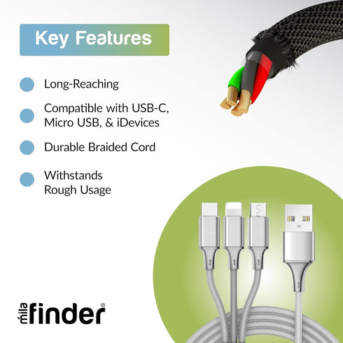 3 in 1 USB Charging Cable - 10 ft Long Multi USB Charging Cables for Multiple Devices - Universal Cell Phone Charger Cord for Android & iDevice - ...