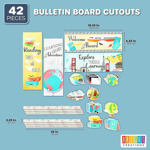 Bulletin Board Borders and Cutouts, Travel Theme Classroom Decor (42 Pieces)...