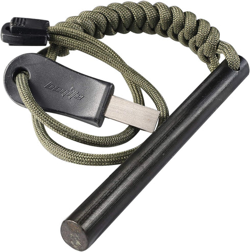 bayite 4 Inch Survival Ferrocerium Drilled Flint Fire Starter, Ferro Rod Kit with Paracord Landyard Handle and Striker, 4"(Long) x 3/8"(Diameter)...