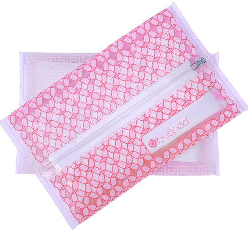 Butipods Reusable Stay Moist Wet Wipe Pouch | Slim Case Travel Holder | Great for Hand and Face Wipes | Set of 2 (Blush Pink Tiles)...