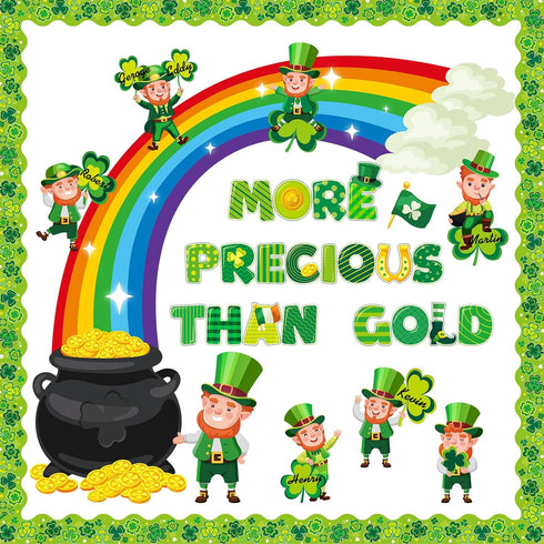64 Pcs St. Patrick's Day Bulletin Board Decoration St. Patrick's Day Bulletin Board Cutout Lucky Shamrock Bulletin Board Border for Irish Clover C...