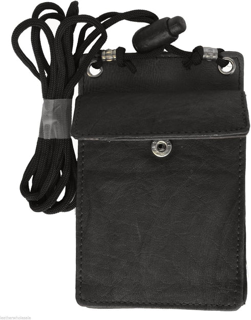 New Leather Neck Strap ID Badge Credit Card Holder Pouch Wallet Mini Crossbody...