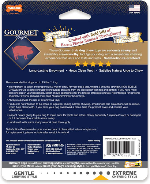 Nylabone Gourmet Style Strong Chew Wishbone Dog Chew Toy, Bacon Flavor, Small/Regular (1 Count)...