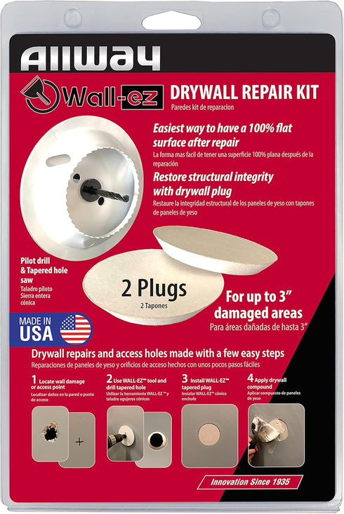 ALLWAY WEK2 Wall-EZ Drywall Repair Kit with Tapered Hole Saw and 2 Drywall Plugs...