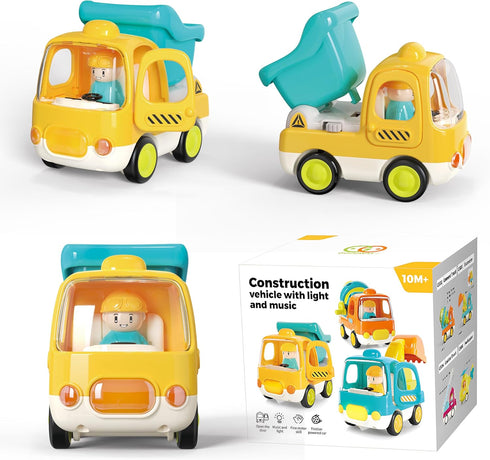 Friction Powered Push and Go Inertia Cars Small Dump Truck with Music Sound and Light Construction Vehicles Toy Trucks 1st Birthday Gifts for Kids...