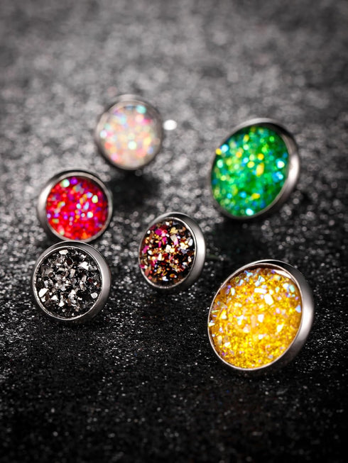 Yaomiao 20 Pairs Round Stud Earrings Stainless Steel Druzy Stud Earrings Set Anti Sensitive Fits Women Men Birthday Gift...