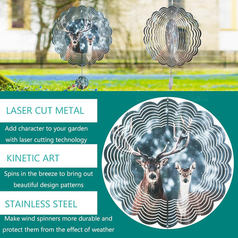 Deer 3D Wind Spinner Kinetic Metal Art Hanging Wind Spinner Outdoor Decoration Ocean Ornaments Decor for Yard and Garden (deer)...