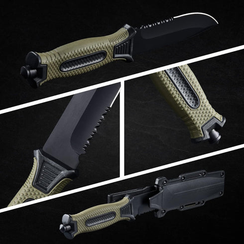 10" Fixed Blade Tactical Knives with Sheath and Clip, Stainless Steel Survival Hunting Bushcraft Full Tang Non-Slip Handle Outdoor Knife for Campi...