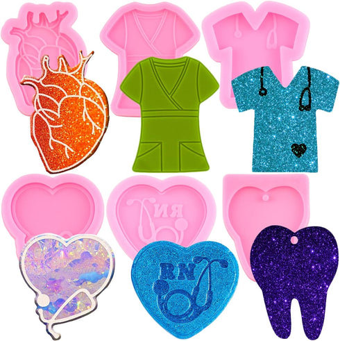 Epoxy Resin Molds Doctor Badge Reel Silicone Molds Stethoscope Resin Epoxy Casting Molds Heart T-Shirt Tooth Keychain Mold for DIY Crafts Jewelry ...
