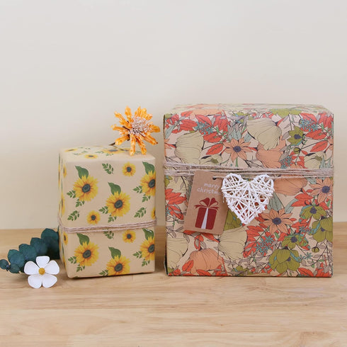 Aimyoo Kraft Floral Wrapping Paper Bundle, Vintage Spring Flowers Rose Gift Wrap Paper for Wedding Bridal Shower Birthday, 3 Rolls 17 in x 10 ft p...