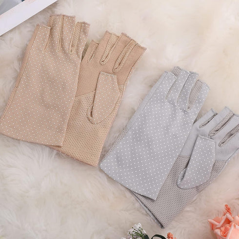 Yolev 2 Pairs Women's Sunblock Fingerless Gloves Summer Sunscreen Gloves UV Protection Half Finger Gloves Outdoor Gloves for Driving Riding Fishin...