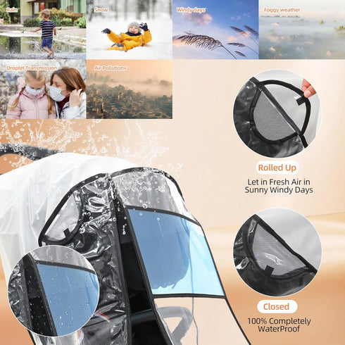 Stroller Rain Cover-Nylon Webbing Stroller Rain Cover Universal, with Mesh Ventilation Holes Lightweight Stroller Cover, Waterproof Windproof Baby...