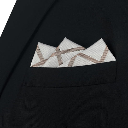 S&W SHLAX&WING Pocket Square for Men Suits Beige with Brown Satin Checks Prom Party Wedding...
