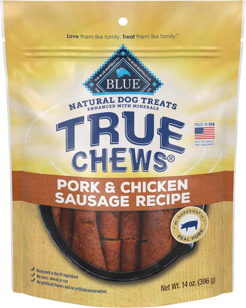 Blue Buffalo True Chews Premium Natural Dog Treats, Pork and Chicken Sausage 14 oz bag...