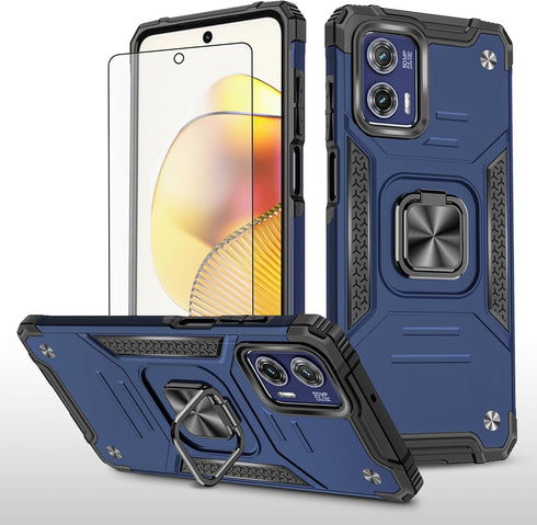 Asuwish Phone Case for Motorola Moto G73 5G with Tempered Glass Screen Protector Cover and Ring Holder Stand Slim Hybrid Protective Mobile Kicksta...