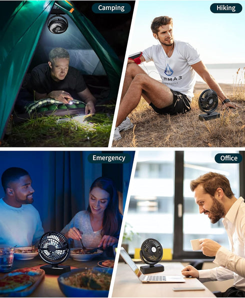 Portable Camping Fan, Small Tent Fan with Hanging Hook, 40 Working Hours Rechargeable USB Battery Fan with LED Lights for Desk, Bedroom, Travel & ...