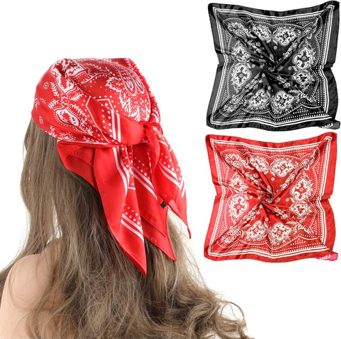 2 Pcs 27.5'' Large Bandanas Silk Square Head Scarfs Scarves Satin Head Scarf Hair Scarf Silk Head Scarf Silk Bandana Silk Hair Wrap Neck Scarf for...