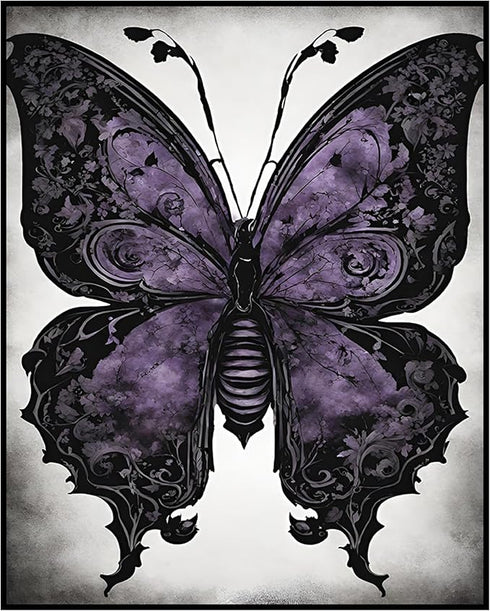 Posterizer 1 pcs- black and purple butterfy in retro gothic theme-Gothic Art-Art for Animal Lovers- Living Room Bedroom Decor- unframed wall art...