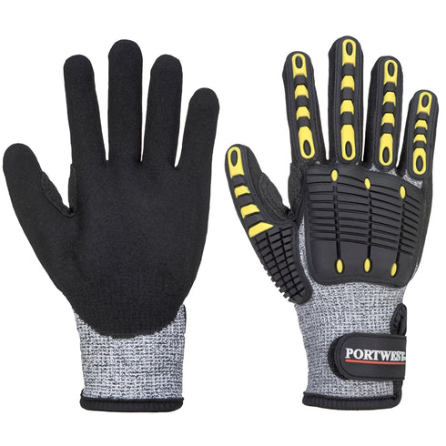 Portwest A722 Anti Impact Safety Work Gloves - Cut Resistant and Impact Reducing Protective Gloves Gray/Black Grey/Black, Large...