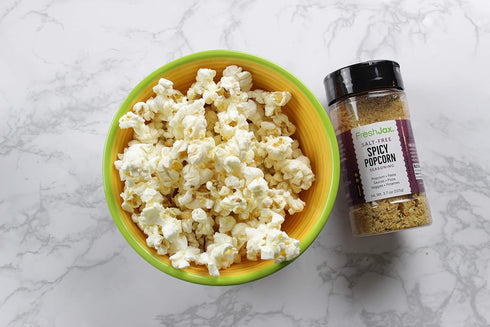 FreshJax Spicy Popcorn Seasoning Salt Free (3.7 oz Bottle) Non GMO, Gluten Free, Keto, Paleo, No Preservatives Salt-Free Popcorn Flavoring with Ze...