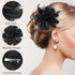 Black Ladies Feather Flower Hair Clip Elegant Hat Flower Mesh Ribbons Brooch Pin Hair Accessory Fascinator Headwear Floral Corsage for Women and G...