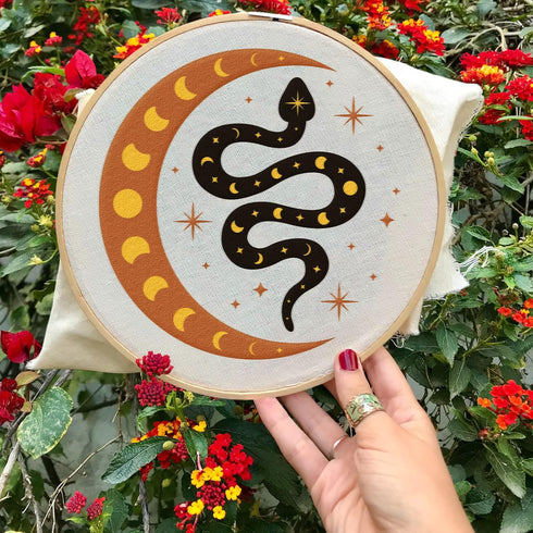 INFUNLY 4pcs Evil Eyes Embroidery Starter Kit for Beginners Moth Cross Stitch Kits for Adults Sun and Moon Stars Snake Stamped Stitches Embroidery...