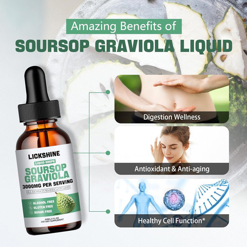 1 Packs 3000MG Soursop Graviola Liquid Drop for Cell Support &Regeneration, lmmune, Gut, Antioxidant, Mood, Relax, Liver and Sleep Zzz - Soursop G...
