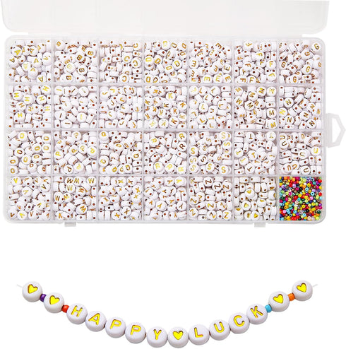 1400 Pieces Letter Beads Kit Acrylic Letter Beads 4x7mm White Round Acrylic Alphabet Letter Beads A-Z Heart Beads for Jewelry Making Bracelets Nec...