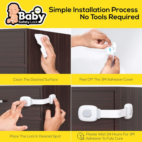 Baby Proofing Cabinet Locks – 6 Child Safety Latches with 2 Extra 3M Adhesives - Adjustable & Open from Both Sides - Door Latches for Drawers, Cup...
