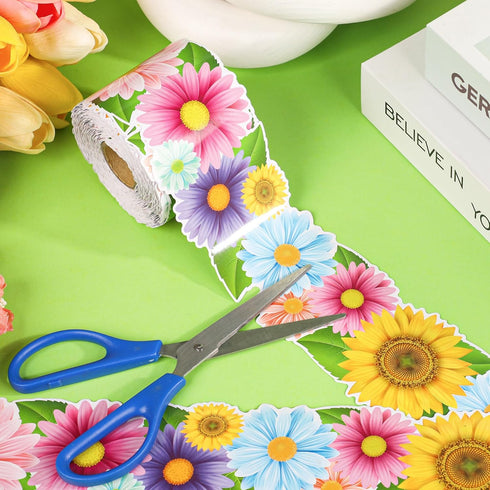 Augisteen Spring Bulletin Board Borders Daisy Flower Border Trim Classroom Bulletin Board Decoration Spring Floral Paper Cutouts for Spring Summer...