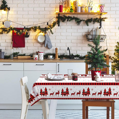 3 Pcs Christmas Tablecloths, Christmas Buffalo Plaid Table Cover Disposable Plastic Rectangular Red Black Plaid Table Decorations for Holiday Part...