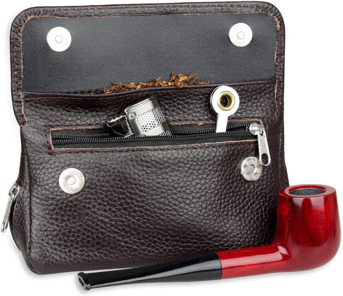 FIREDOG Genuine Leather Smoking Tobacco Pipe Pouch Case Bag for 2 Pipes Tamper Filter Tool Cleaner Preserve Freshness (Brown)...