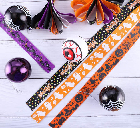 Halloween Ribbon, 30 Yards 1" Halloween Grosgrain Ribbons Pumpkin Lantern Ghost Spider Printed Gift Wrapping Ribbon Hair Bow Wreath Making for Hal...