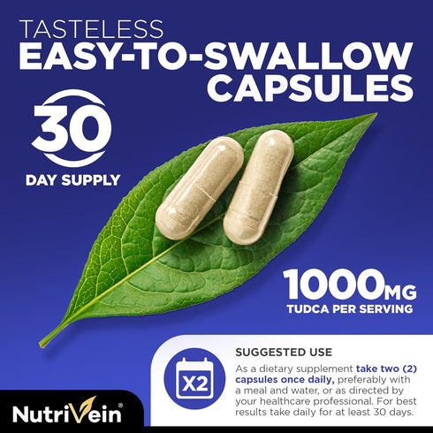 Nutrivein TUDCA+ Liver Support Supplement 1000mg - Liver Detox and Cleanse for Liver Health - 30 Day Supply (60 Capsules, Two Daily)...
