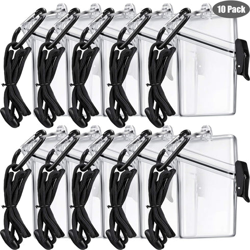 10 Pack Waterproof ID Badge Holder Case Waterproof Sports Case Vertical Badge Holders with Lanyard and Keychain...