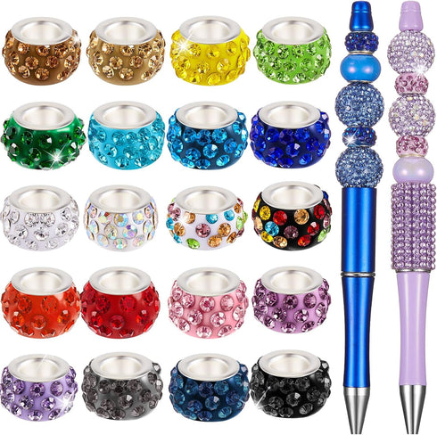 Junkin 120 Pieces Large Hole Rhinestone European Spacer Beads for Pens Jewelry Making Bulk 11mm Crystal Charm Beads for Pen Jewelry Making Supplie...