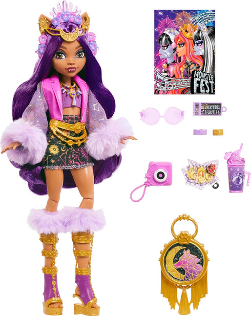 Monster High Monster Fest Doll, Clawdeen Wolf with Glam Outfit & Festival Themed Accessories like Snacks, Band Poster, Statement Bag & More...
