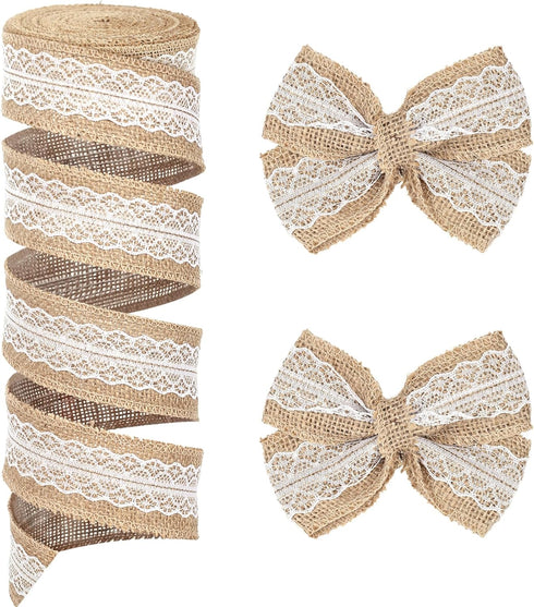 VGOODALL Jute Burlap Ribbon Roll, 11 Yards Brown Rustic Burlap Ribbon Natural Jute Lace Ribbon for Crafts Gift Wrapping Wreath Home Decoration...