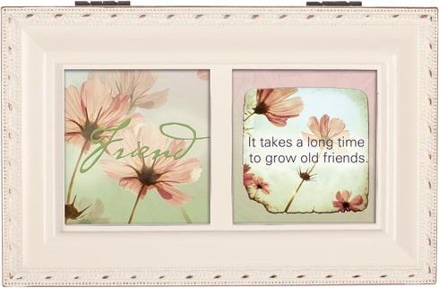 Cottage Garden Friend Takes a Long Time to Grow Matte Ivory Jewelry Music Box Plays What Friends are for...