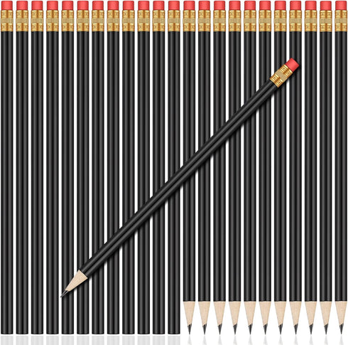 24 Pieces Round Pencils HB Graphite Pencils Wood Pencils with Eraser Cute Pencil Pack for School Drawing Sketching Wedding Office Supplies(Black)...