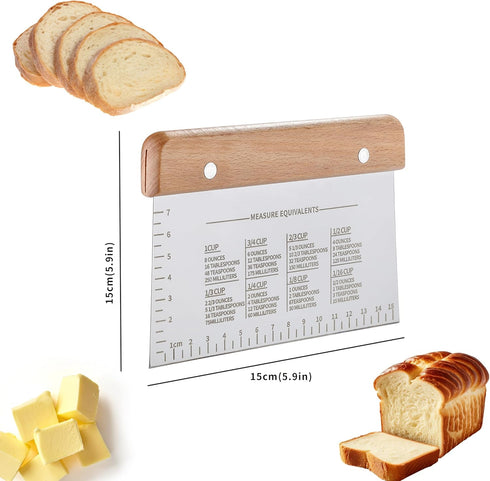 2PCS Bench Dough Scraper, Stainess Steel Kitchen/Pastry/Food/Bread/Cutting Board Scraper Cutter Chopper with Protective Cover, Ergonomic Wood Hand...