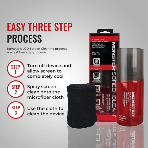 Monster 2 oz. Spray Screen Cleaner Kit with Microfiber Cloth for Electronic Devices – Ideal for LED, LCD, OLED, Smart TV, Computer Monitors, Lapto...