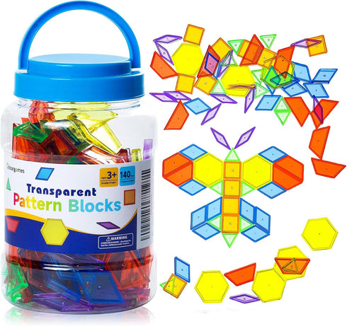 140 Pcs Translucent Pattern Blocks - Educational Light Table Manipulatives and Accessories - Fun and Engaging Geometric Shapes...