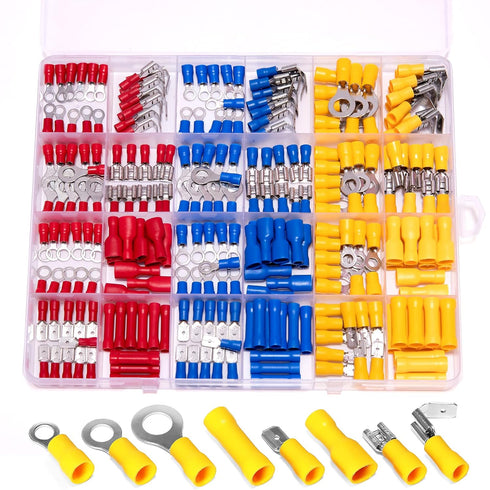 Ginsco 250Pcs Insulated Wire Connectors Assorted Crimp Terminal Kit - Quick Disconnect Ring Spade Butt Splices Piggy Back...