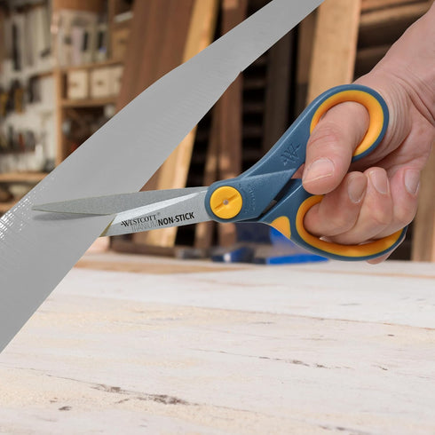 Westcott 8" Straight Titanium Bonded Non-Stick Scissors with Adjustable Glide Feature, Grey/Yellow (14849)...