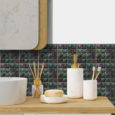 25Pcs Peel&Stick Mosaic Wall Tile Transfers for Home Decor, 4x4inch Self-Adhesive Waterproof Vinyl Splashback Sticker Tile Decal for Kitchen Bathr...