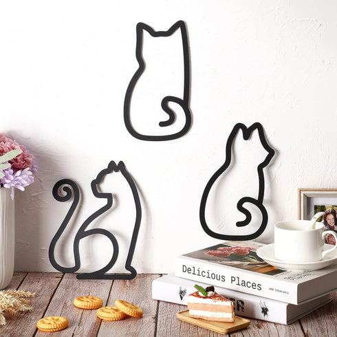 Ferraycle 3 Pieces Black Cat Metal Wall Art Wire Wall Sign Cat Sign Decor for Kitchen Restaurant Shop Decors Christmas Cats Lover Gifts(Cat Style)...