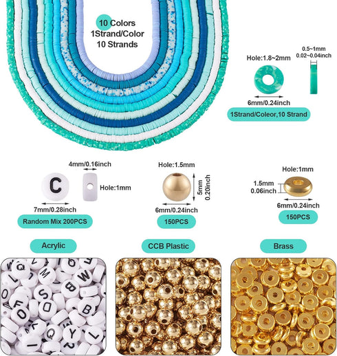 Clay Beads for Bracelet Making Cheriswelry 1 Set DIY Jewelry Making Kit 6mm Clay Disc Round Spacer Beads Acrylic Letter Beads Plastic Brass Loose ...